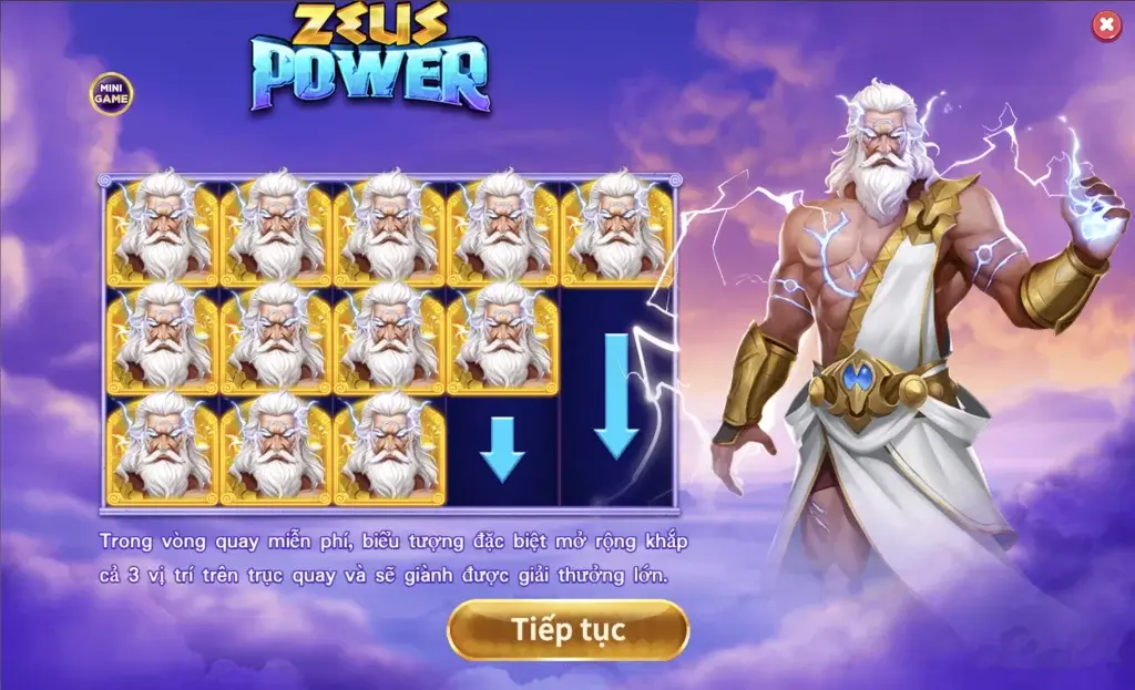 Hướng dẫn slot Zeus Power 2J tại LC79 – Free Games chọn biểu tượng mở rộng, biểu tượng được chọn mở rộng dọc phủ 3 ô