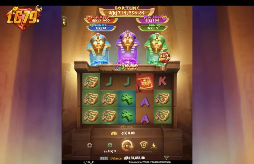 Ảnh giao diện chính game 3 Mummy Treasures (slot JILI) chơi tại LC79
