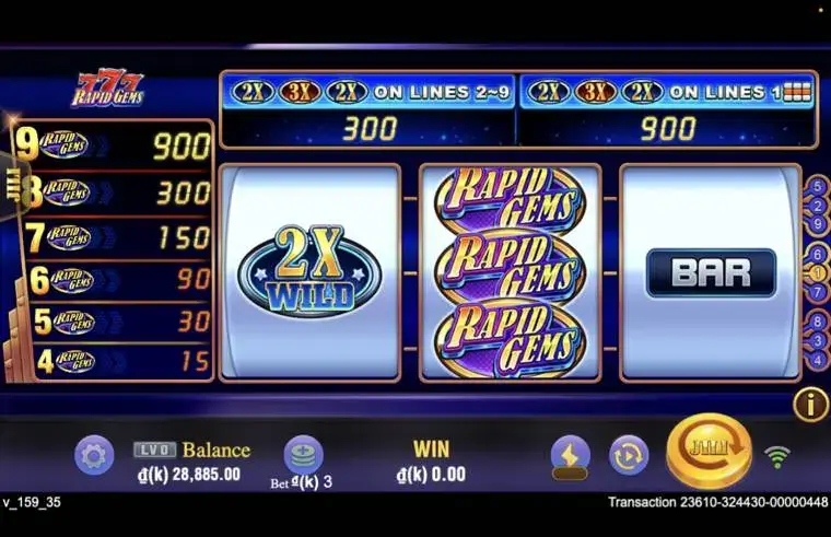 Ảnh giao diện chính game Rapid Gems 777 (slot JILI) chơi tại LC79